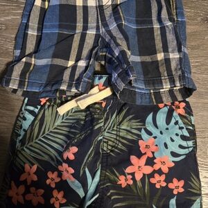 The Children's Place Blue Plaid Top with Navy Tropical Floral Shorts